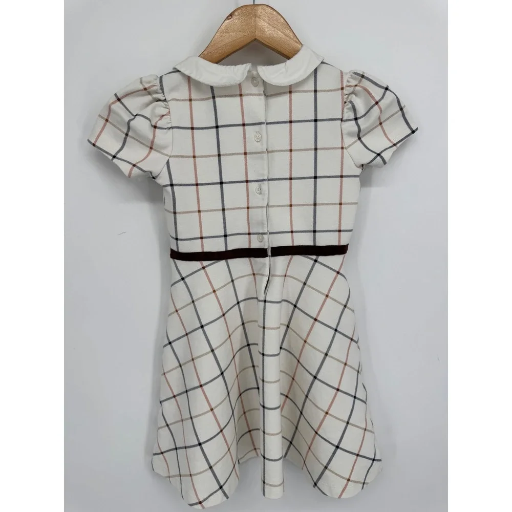 Janie and Jack Plaid Dress Girl 7 Peter Pan Collar Velvet Trim Preppy Holiday